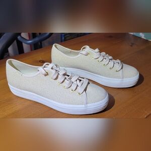 Keds Triple Kick Platform Sneakers Women’s 8.5 Cream Canvas Lace Up Shoes